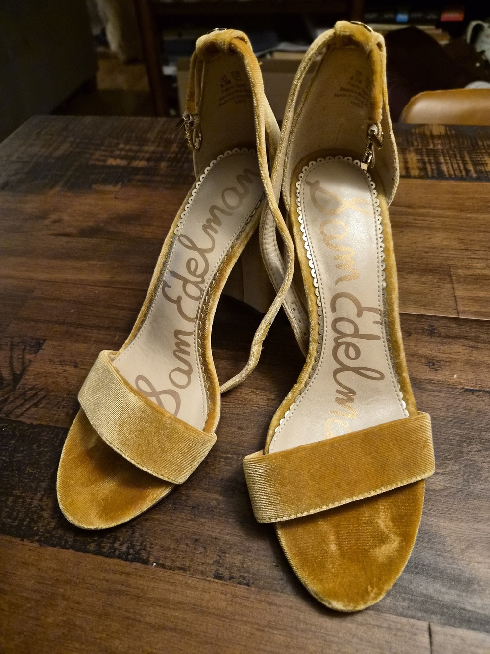 Sam Edelman Women's Mustard Velvet Ankle-Strap Sandals